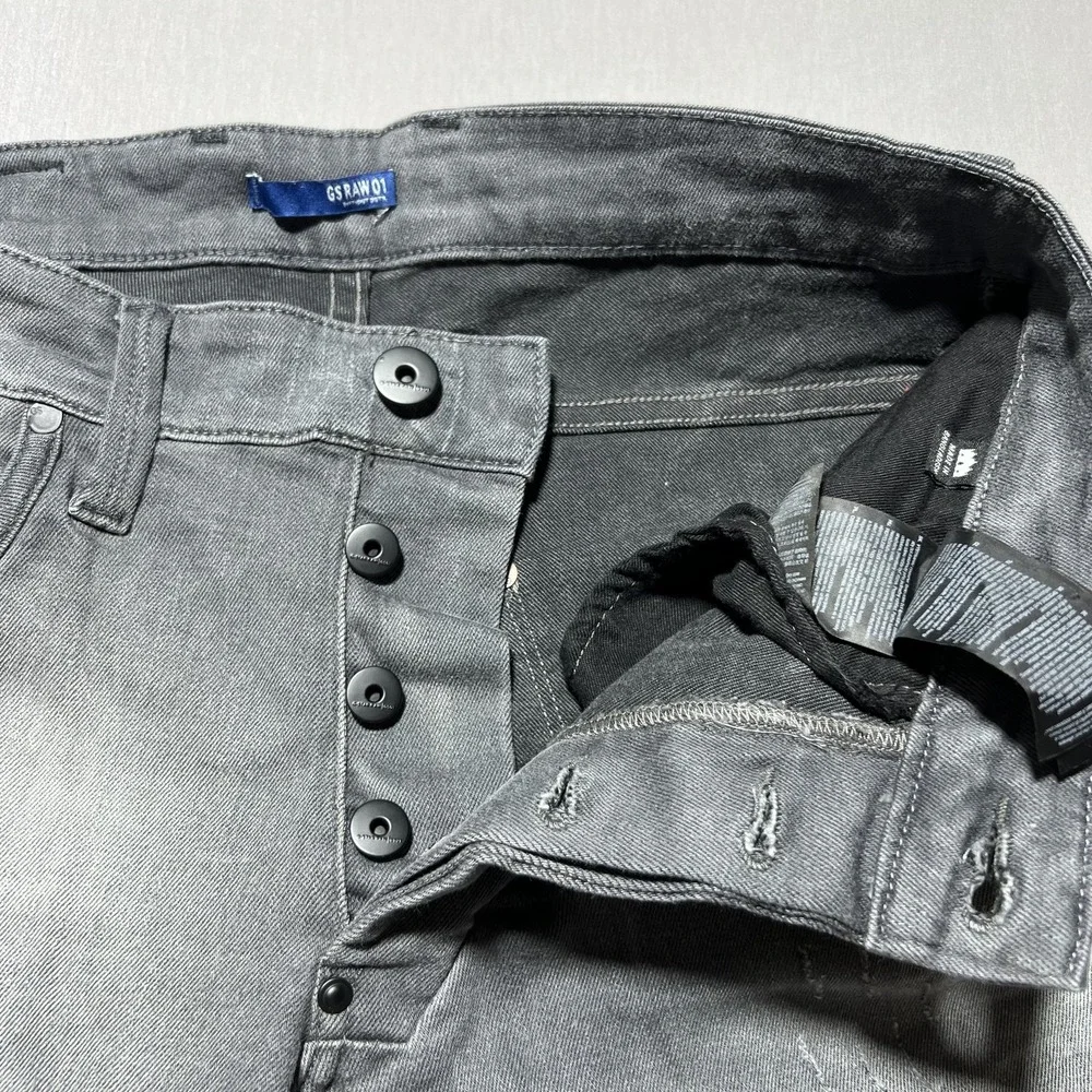 G-Star‎ RAW Defend Super Slim Jeans Mens 30x35 Gray Distressed Denim Button Fly